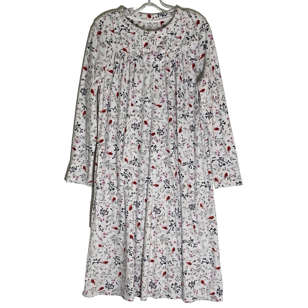 Aria Nightgown Womens Small White Floral Velour Pleated Cardinal Grannycore Y2K